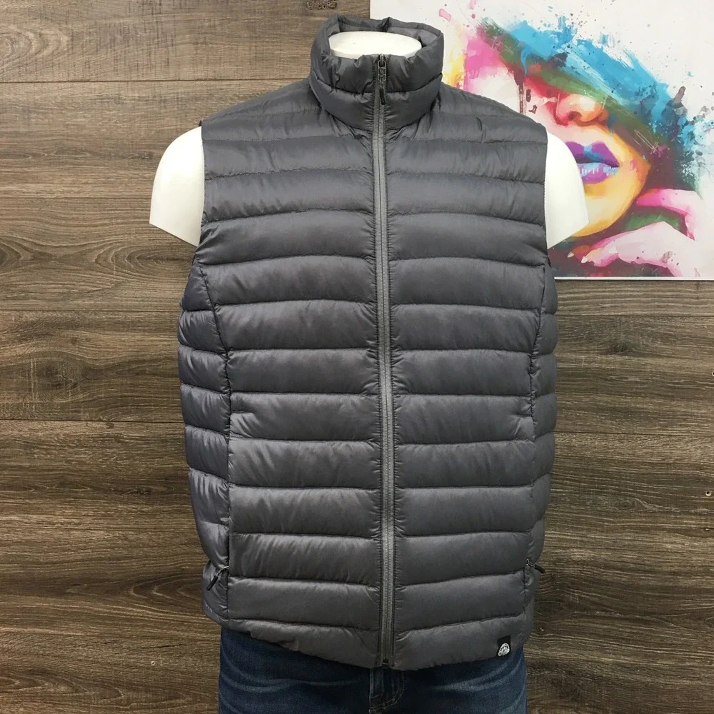 REI Co-op Mens Down Puffer Vest Gray‎ XL Full Zip Quilted 17476-F14